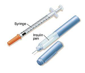 Insulin pen and syringe.